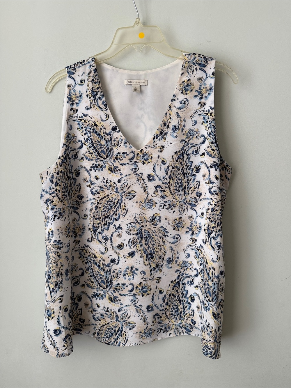 Cato White Navy and Yellow Floral Paisley V-Neck Camisole
